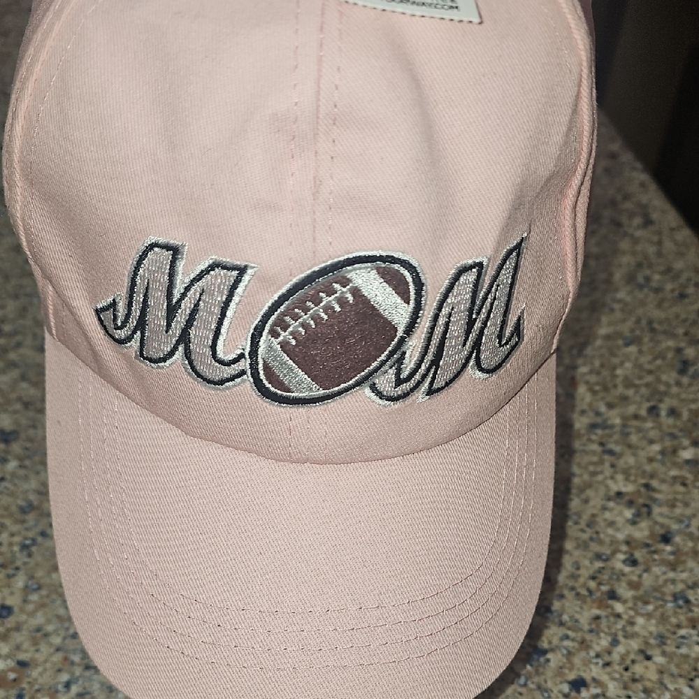 NWT Pink 'MOM' Football Hat With Velcro Strap
